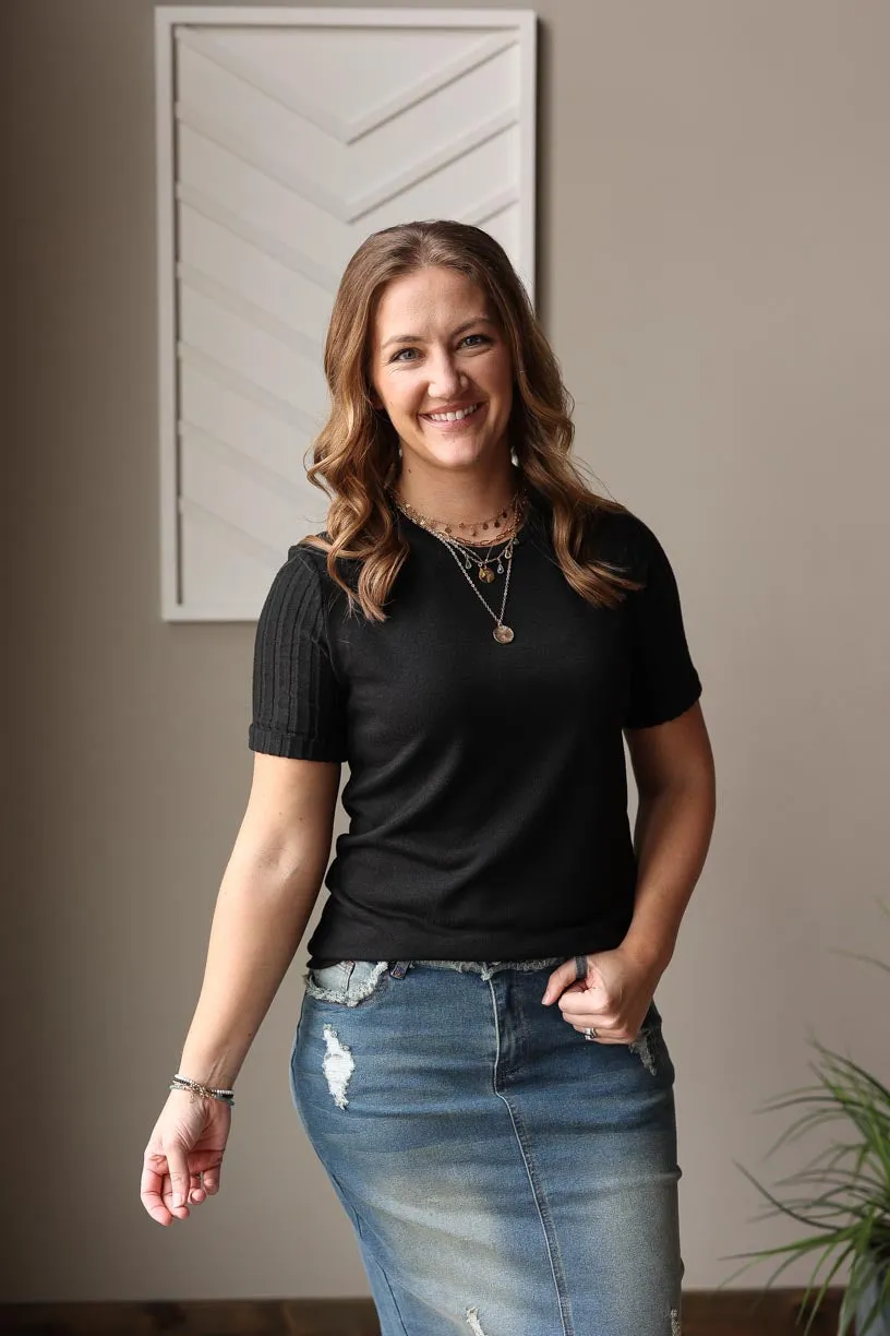 Black Ribbed Sweater Sleeve Top