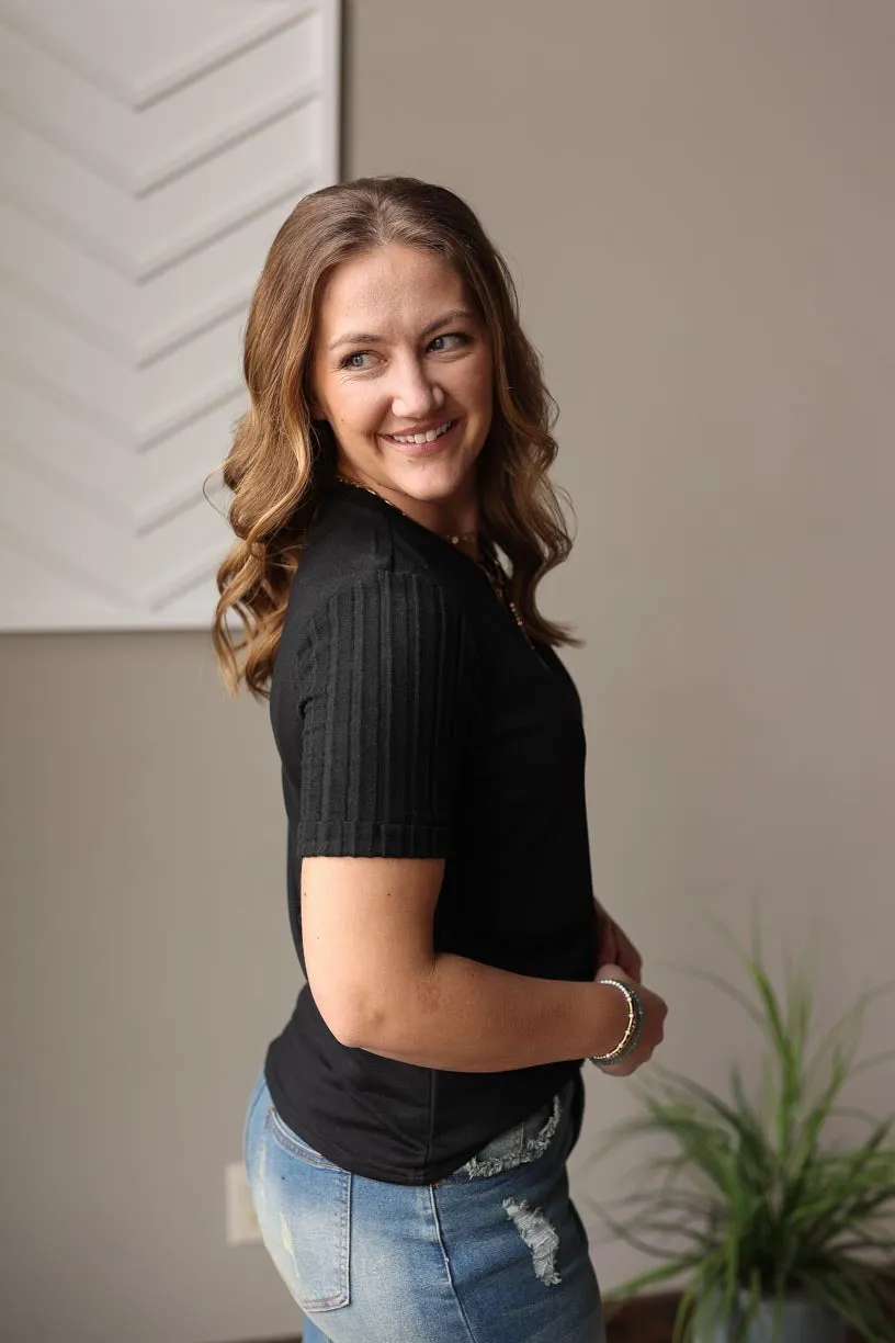 Black Ribbed Sweater Sleeve Top