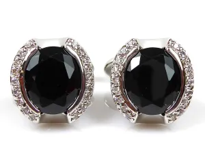 Black Round Stone Crystal Cufflinks