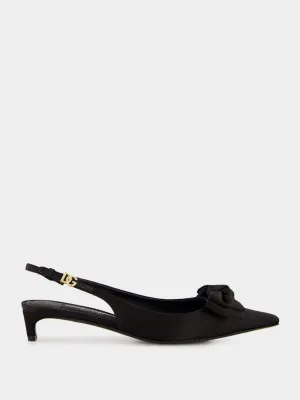 Black Satin Bow Slingbacks