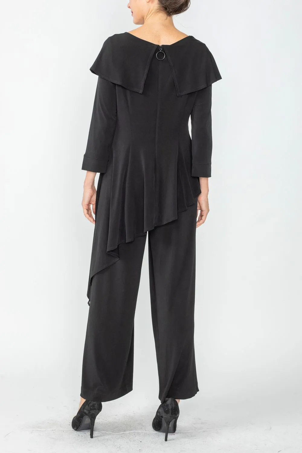 Black Shawl Collar Asymmetrical Layered Jumpsuit