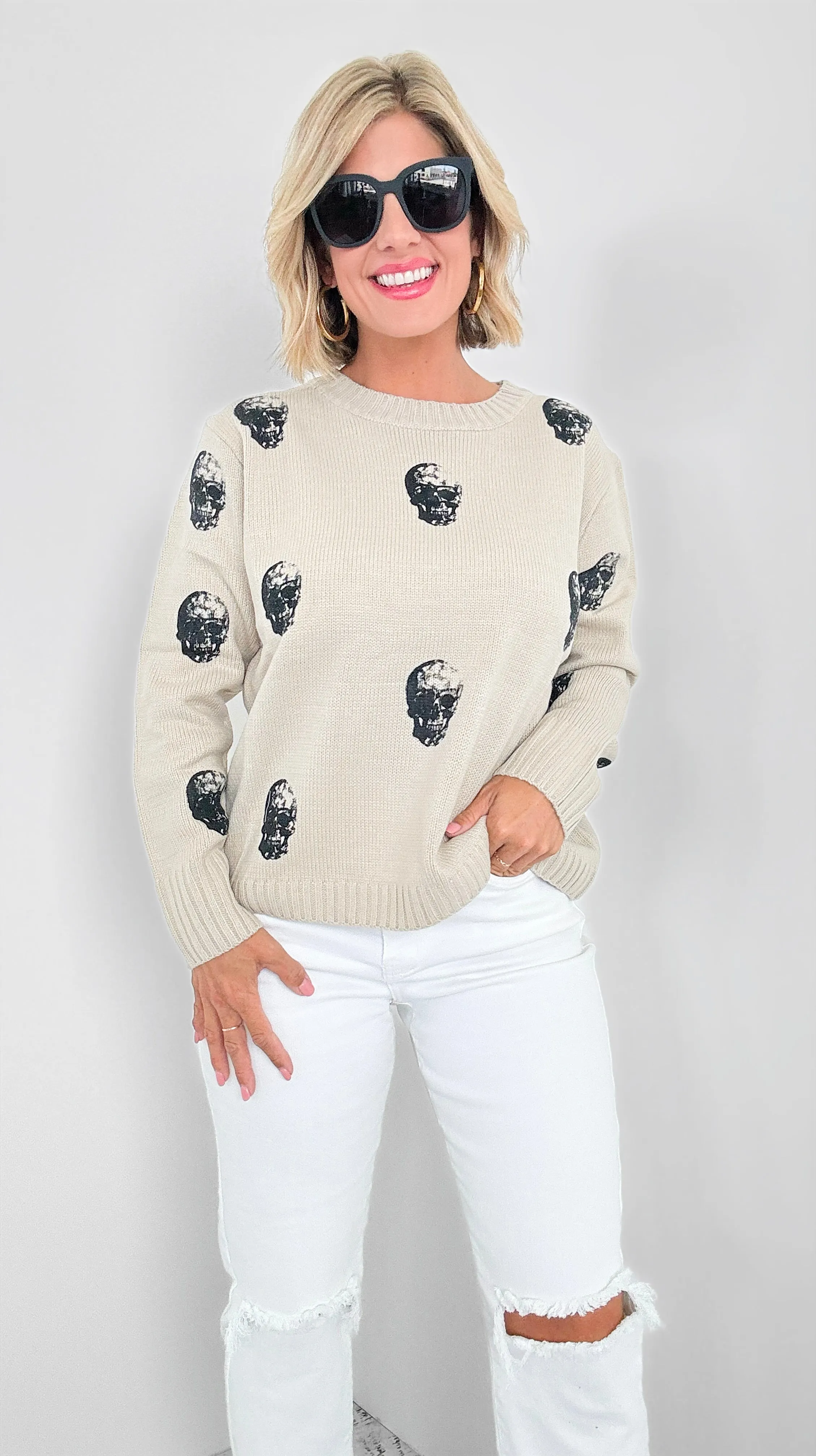 Black Skull Sweater - Sand