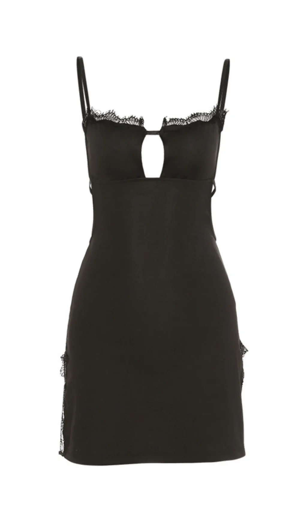BLACK SLING SHOULDER SLIT DRESS