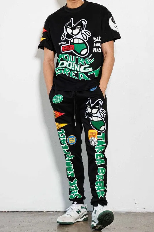 Black Spring Break Chenile Patch Graphic Jogger