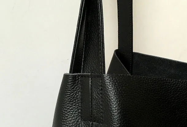 Black Stylish Cute Leather Tote Bag Shoulder Bag Crossbody Tote For Women