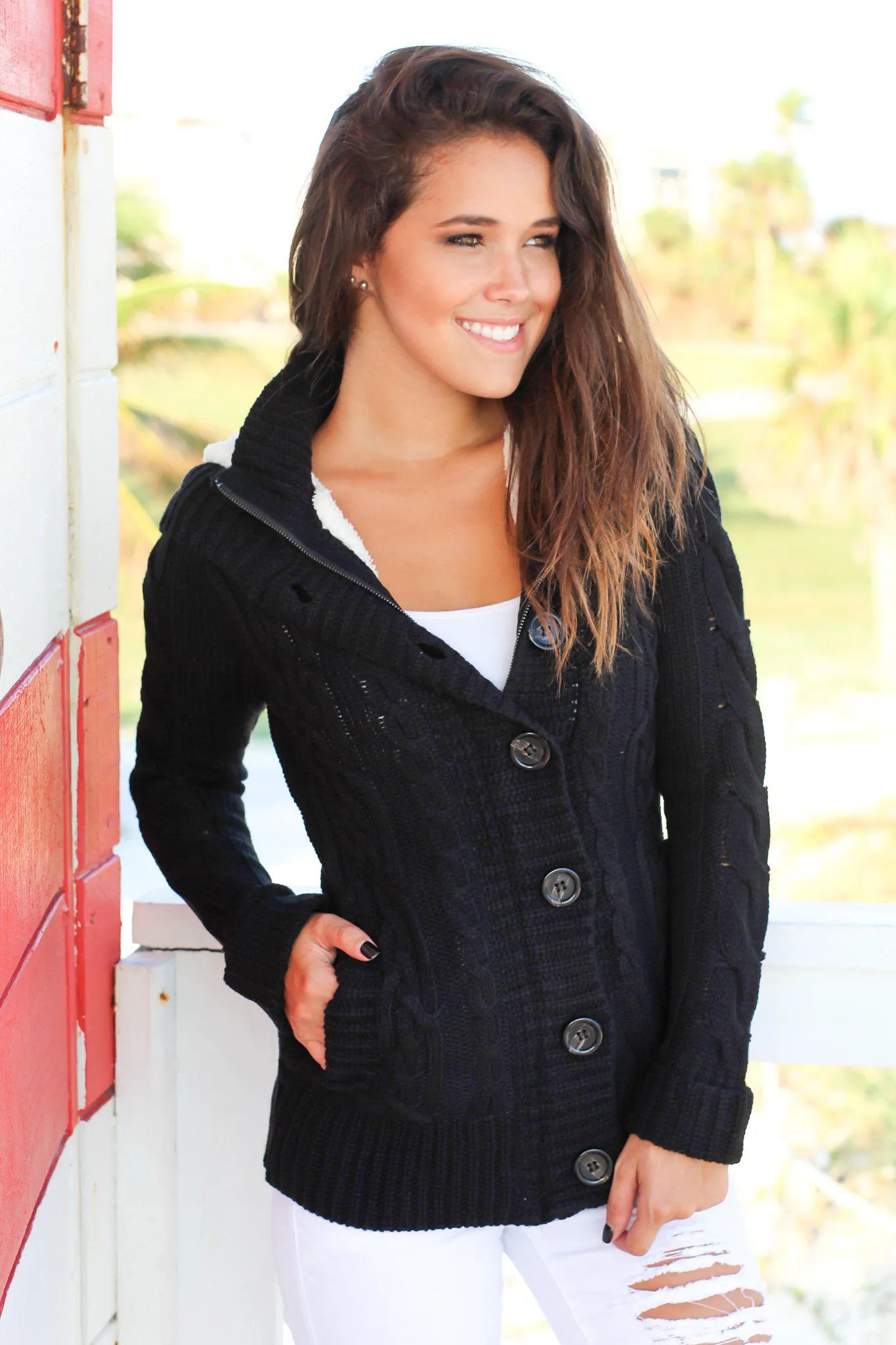 Black Sweater With Fur Hood