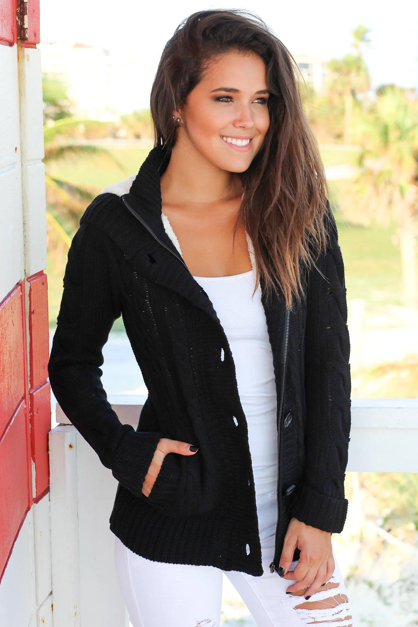 Black Sweater With Fur Hood