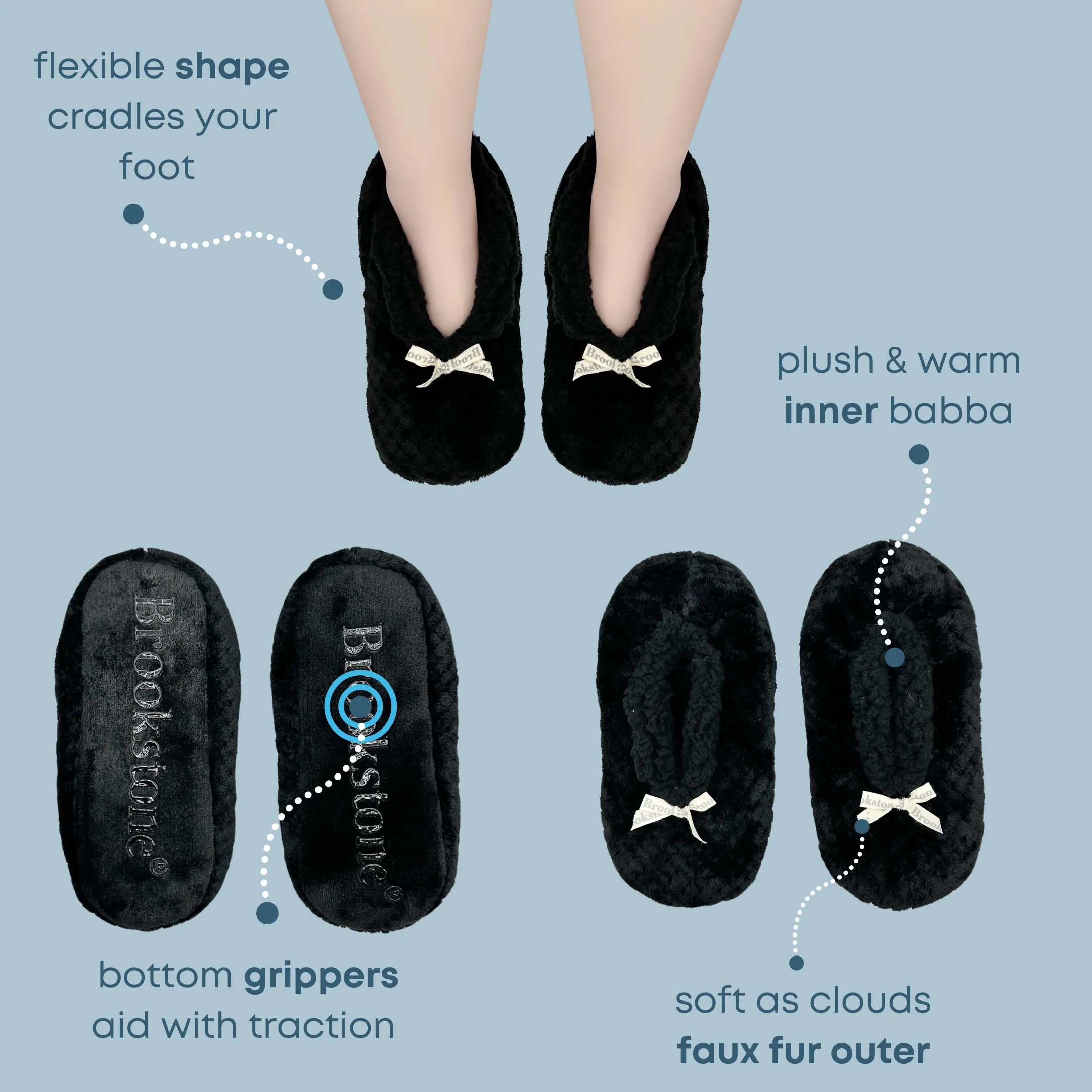 Black Textured Check Brookstone Fuzzy Babba® Slipper Socks