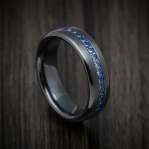 Black Titanium Band with Sapphires Mens Band
