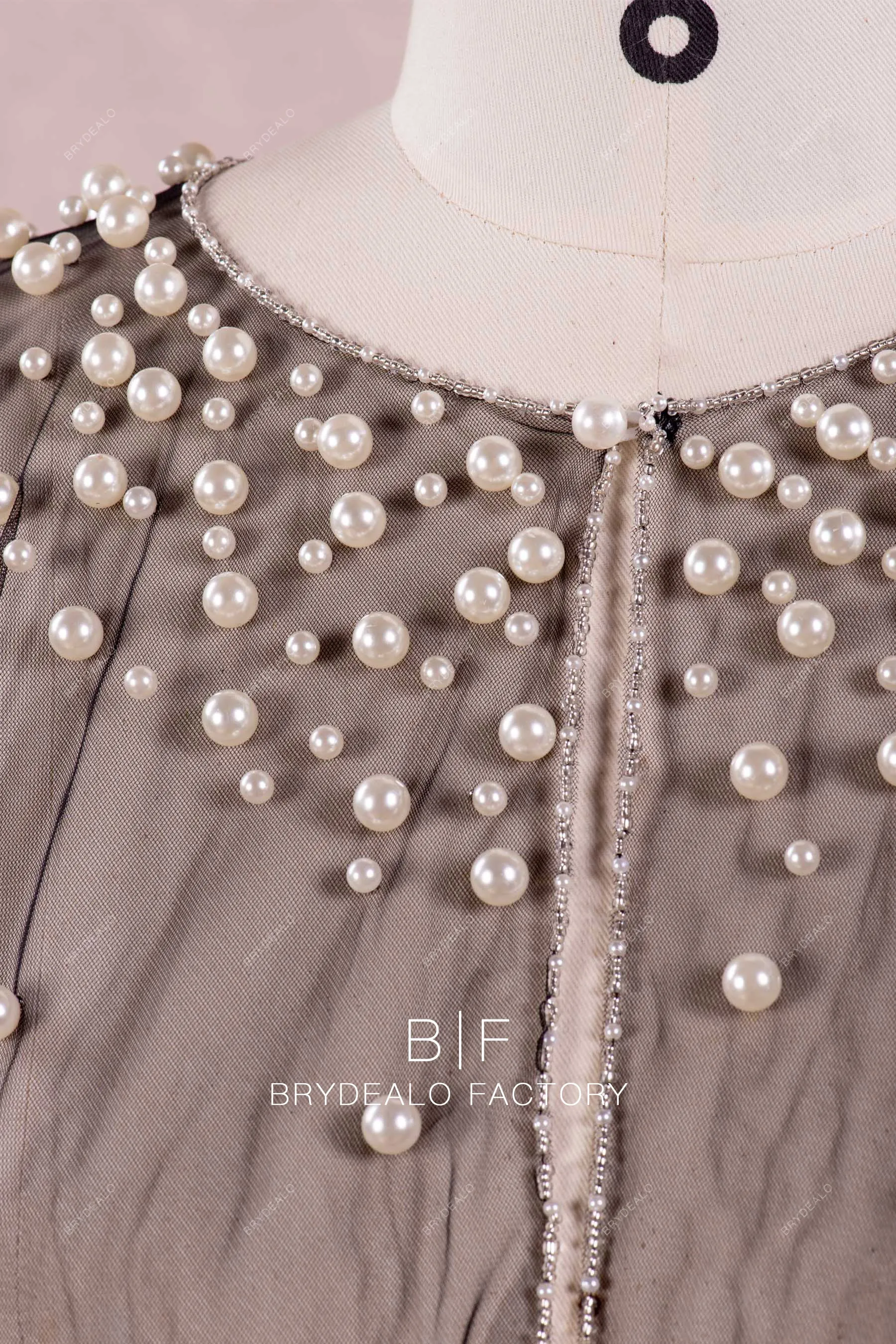 Black Tulle Bridal Cape with Beading & Pearls
