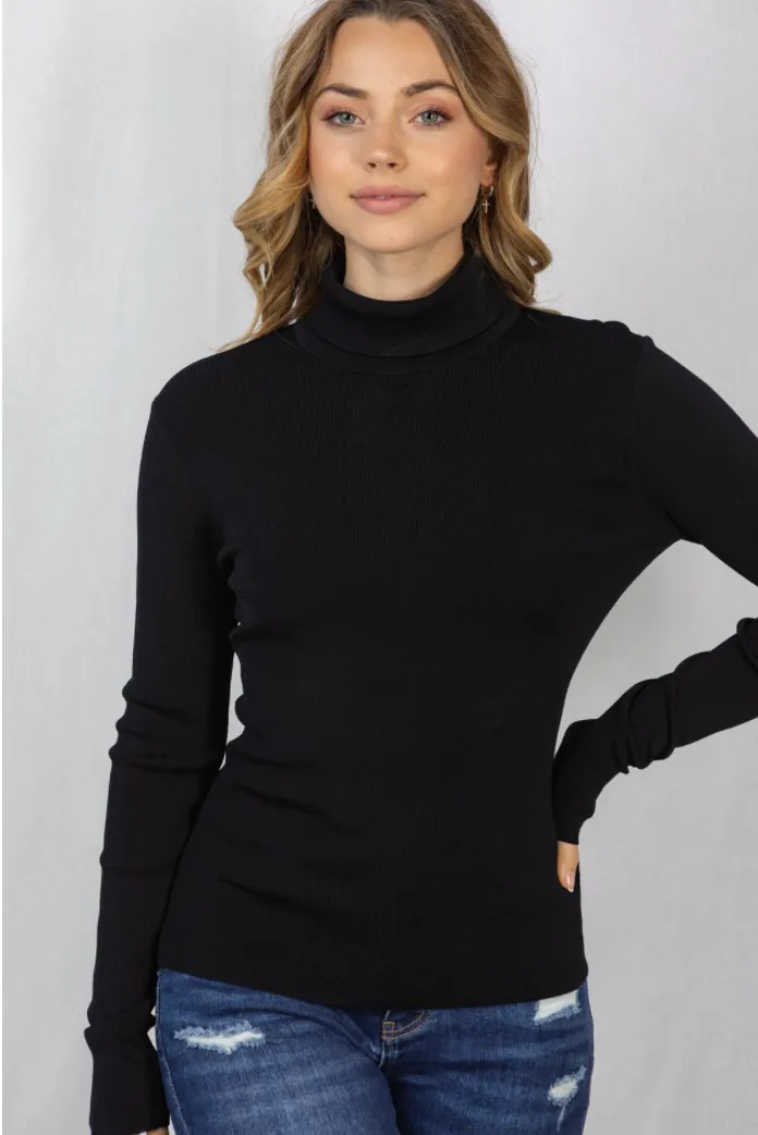 Black Turtle Neck Long Sleeve Knitted High Neck