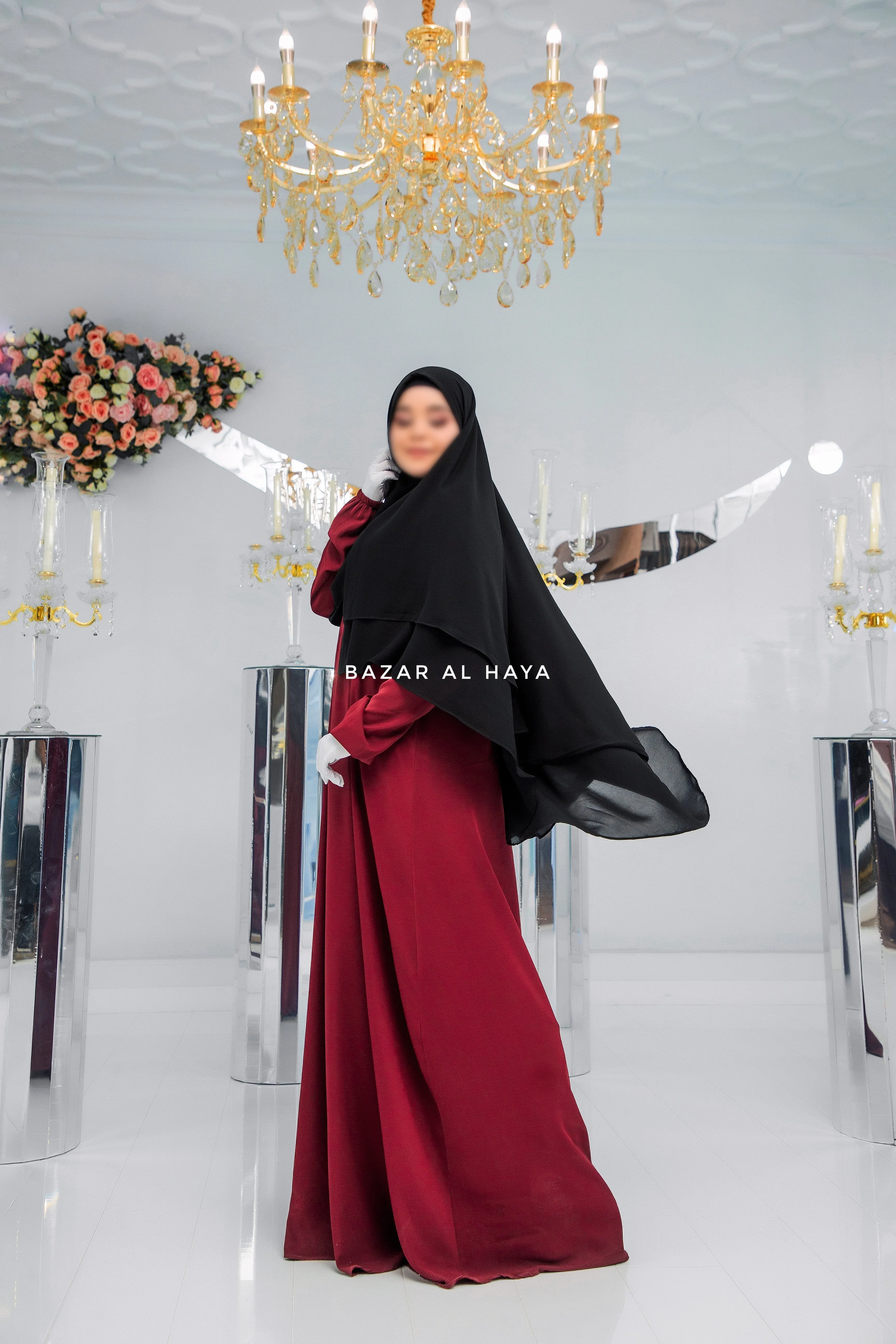 Black Two Layered Three -In - One Snap Scarf, Khimar, Cape - Super Soft & Quality
