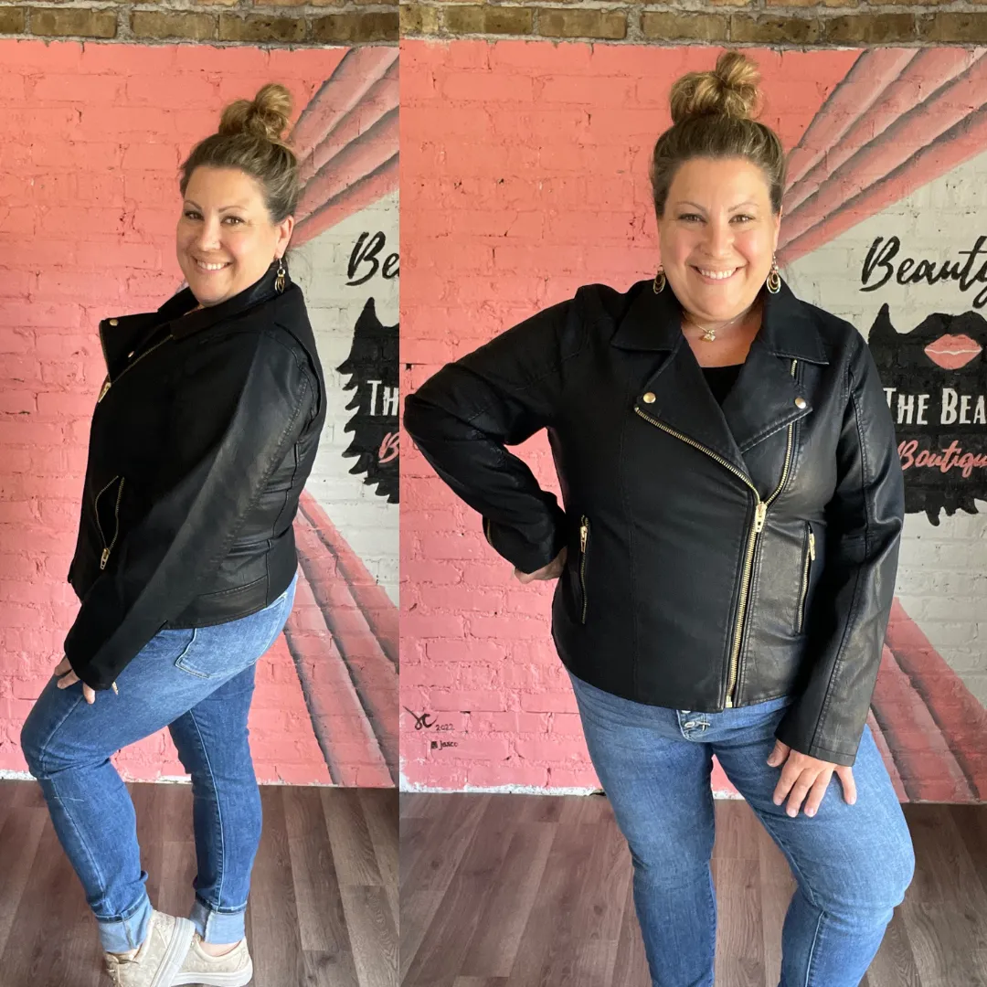Black Vegan Leather Motto Jacket
