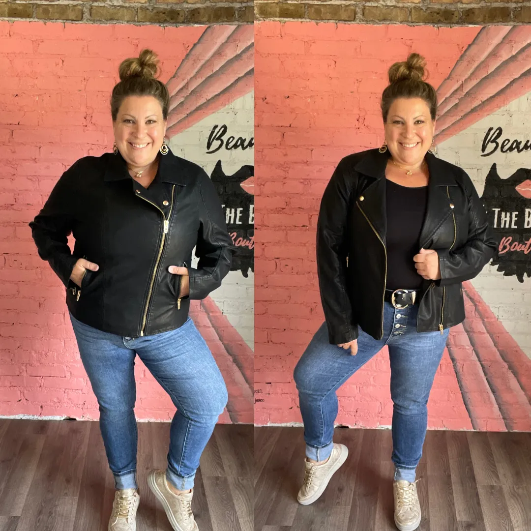 Black Vegan Leather Motto Jacket