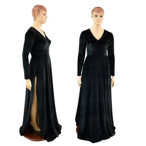 Black Velvet Fiona Gown with Side Slit
