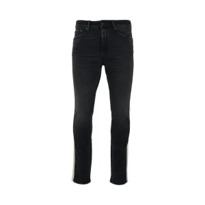 Black Wash Track Denim Pants in Black