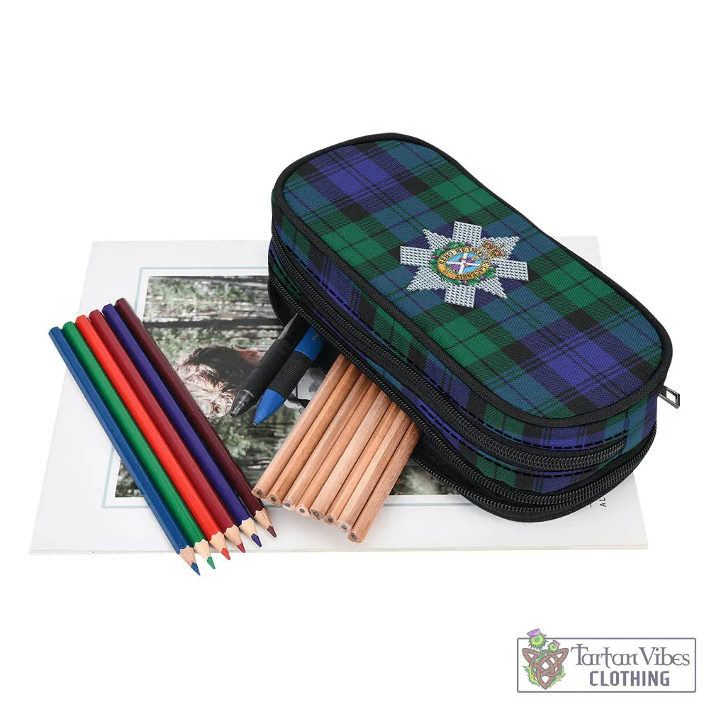 Black Watch Modern Tartan Pen and Pencil Case with Family Crest