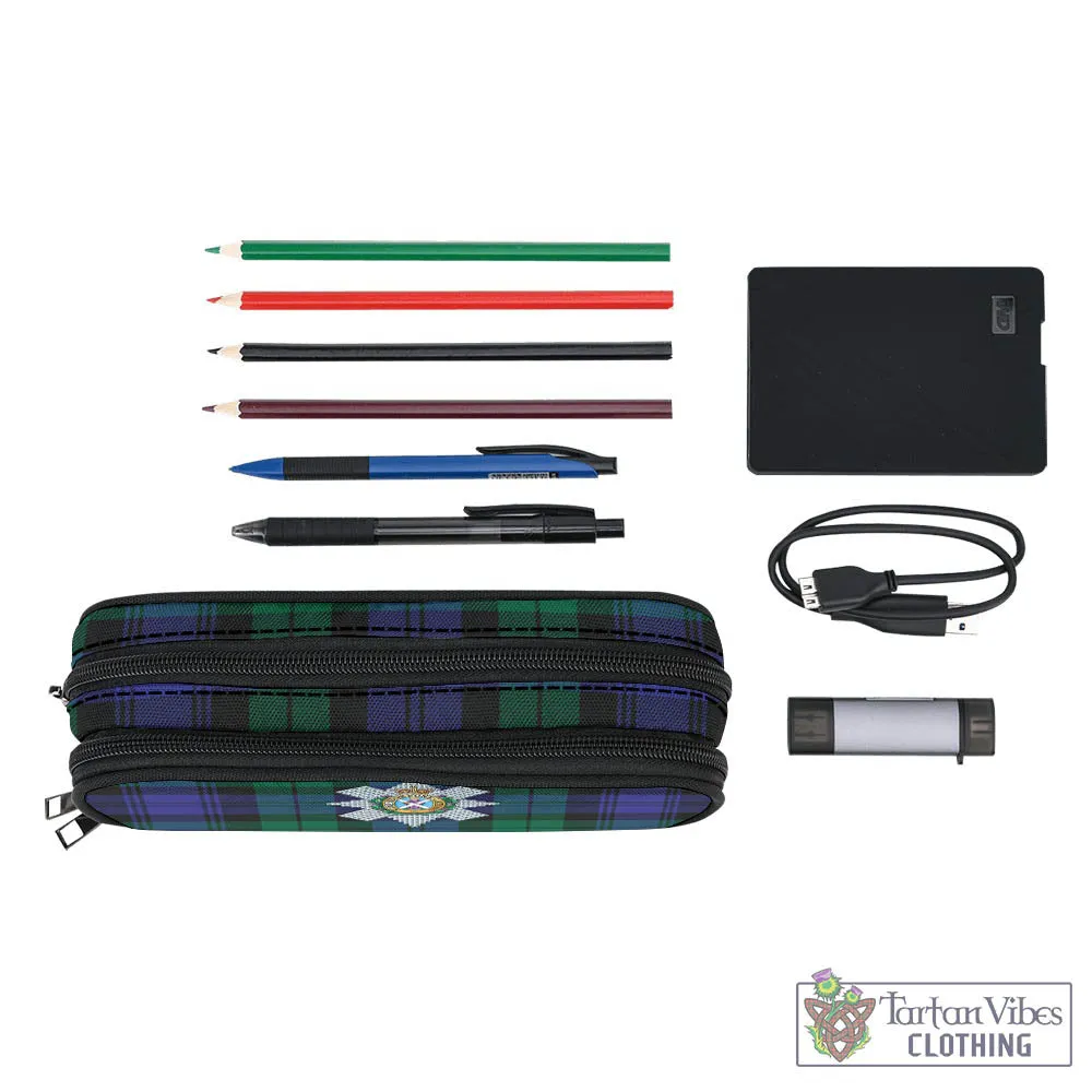 Black Watch Modern Tartan Pen and Pencil Case with Family Crest