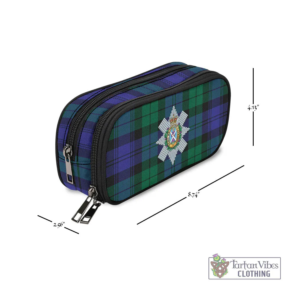 Black Watch Modern Tartan Pen and Pencil Case with Family Crest