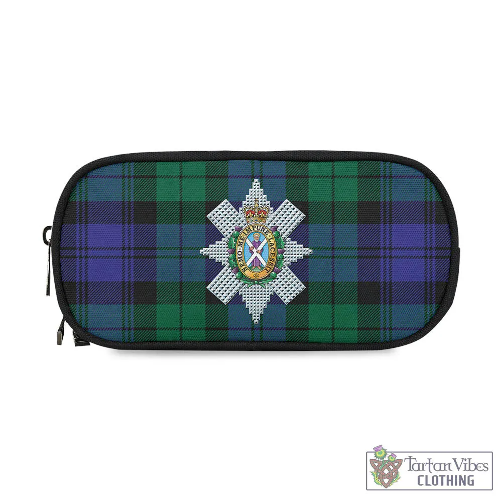 Black Watch Modern Tartan Pen and Pencil Case with Family Crest