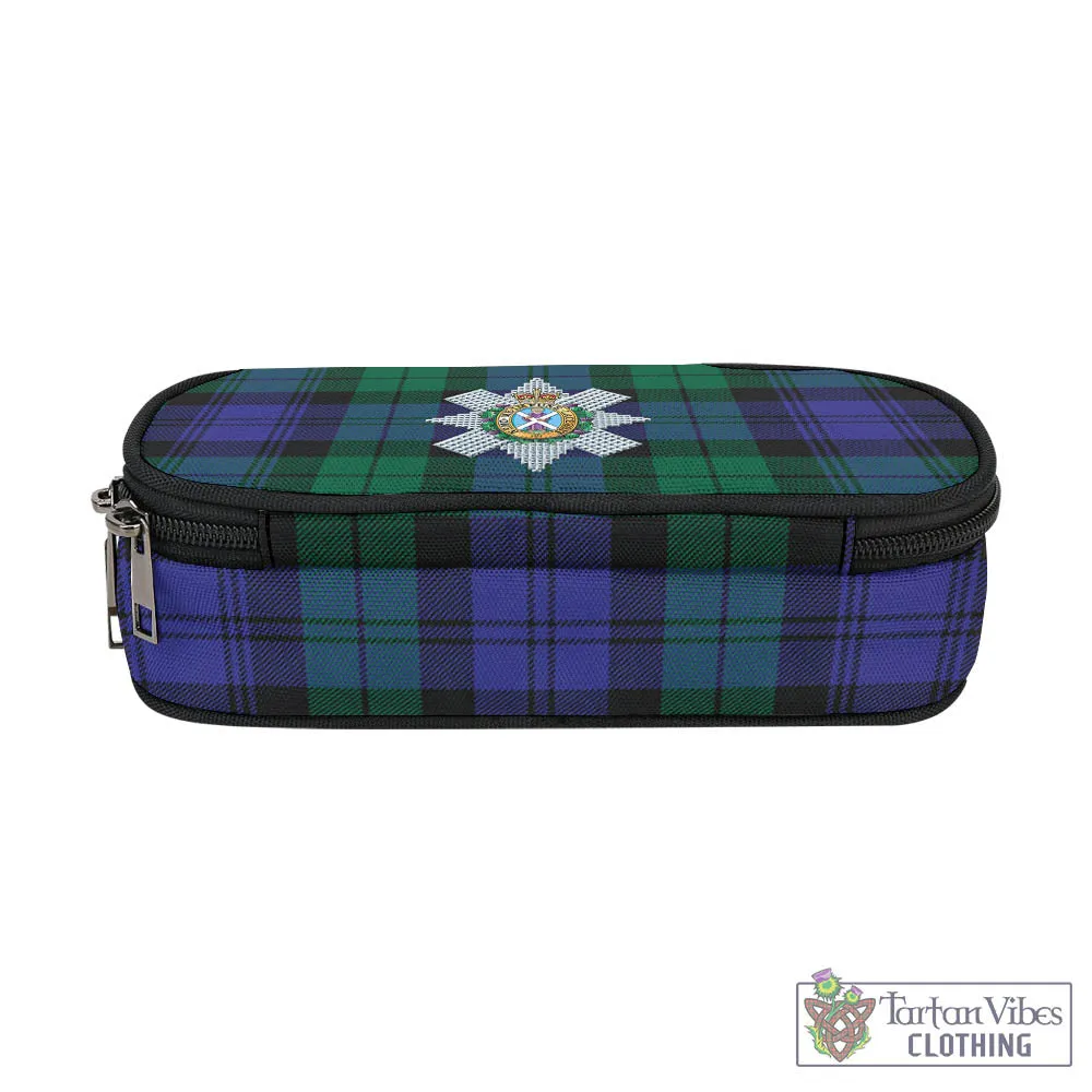 Black Watch Modern Tartan Pen and Pencil Case with Family Crest