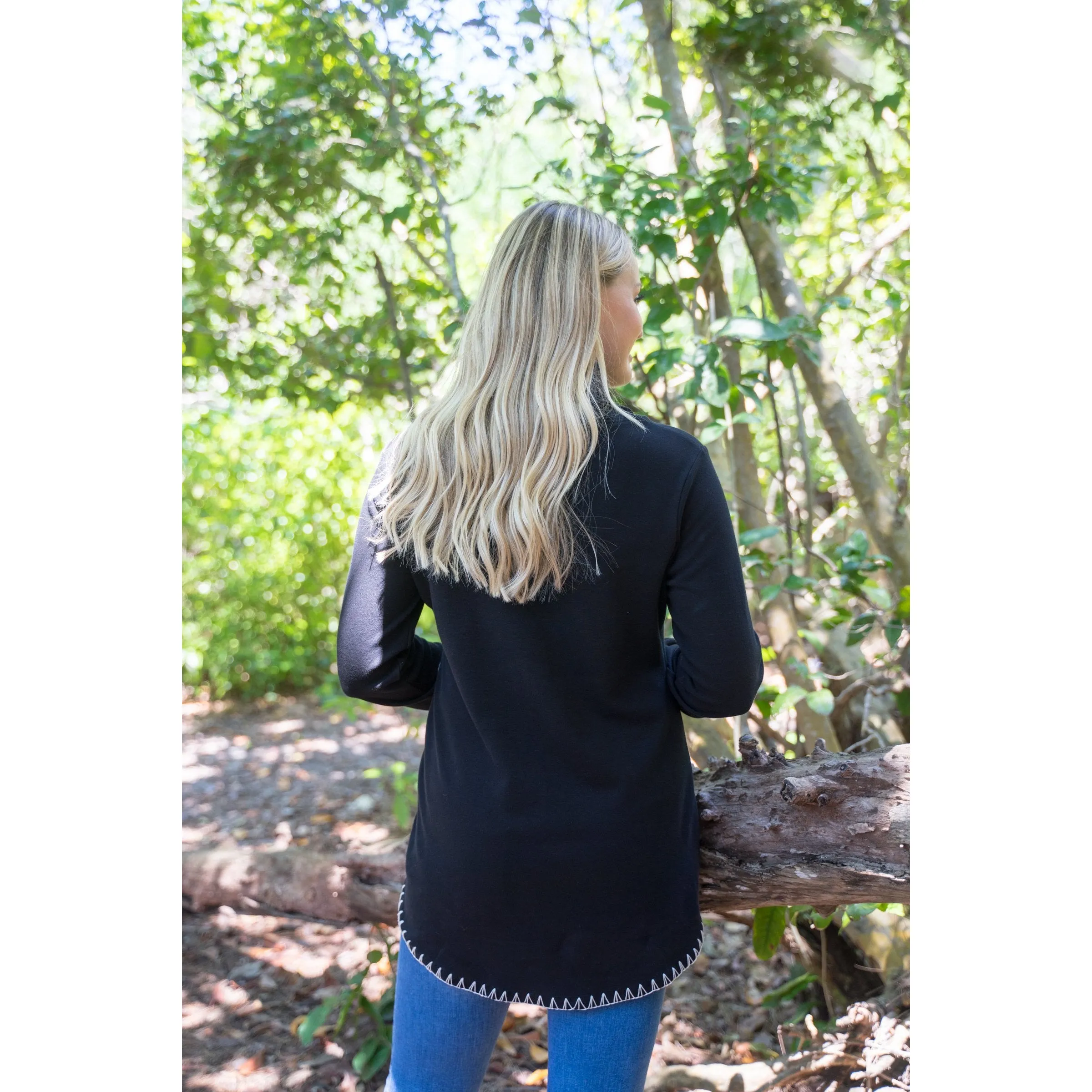 Black Whip Stitch Cowl neck Tunic