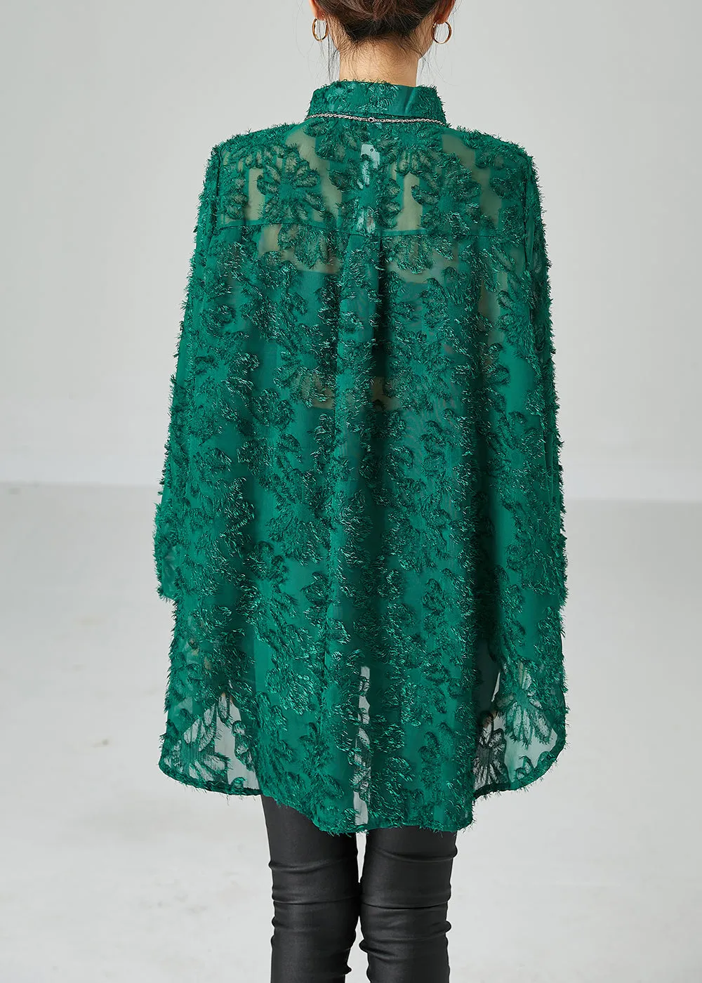 Blackish Green Loose Lace UPF 50  Shirt Tops Fluffy Summer LY2460