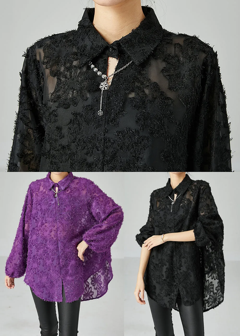 Blackish Green Loose Lace UPF 50  Shirt Tops Fluffy Summer LY2460