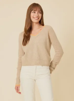 Blakely Cashmere Vneck - Oatmeal Combo