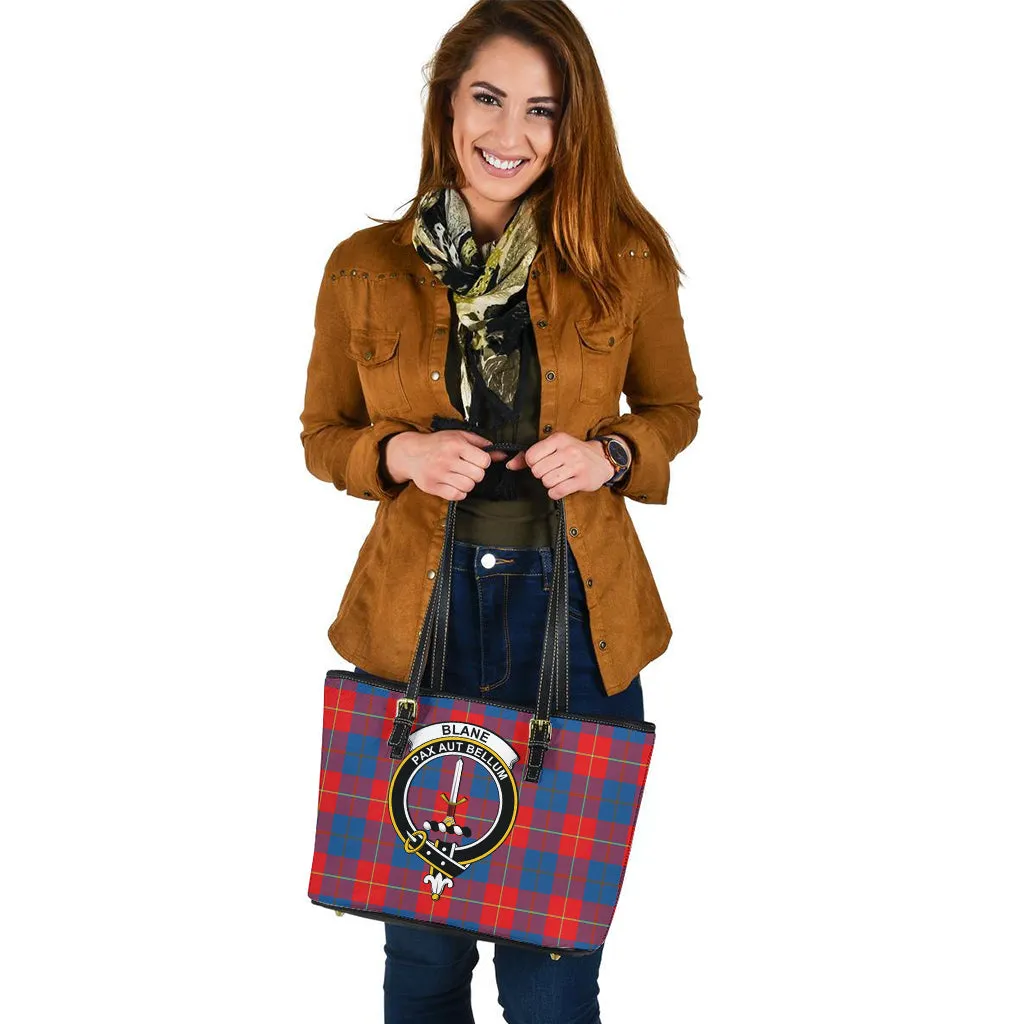 Blane Tartan Leather Tote Bag with Family Crest
