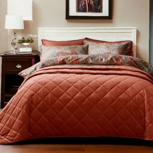 Blood Orange Velvet Quilted Bedspread