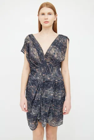 Blue & Multi Drape Dress