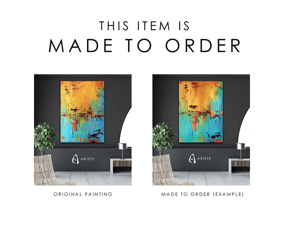 Blue & white large abstract wall art made to order in a custom size