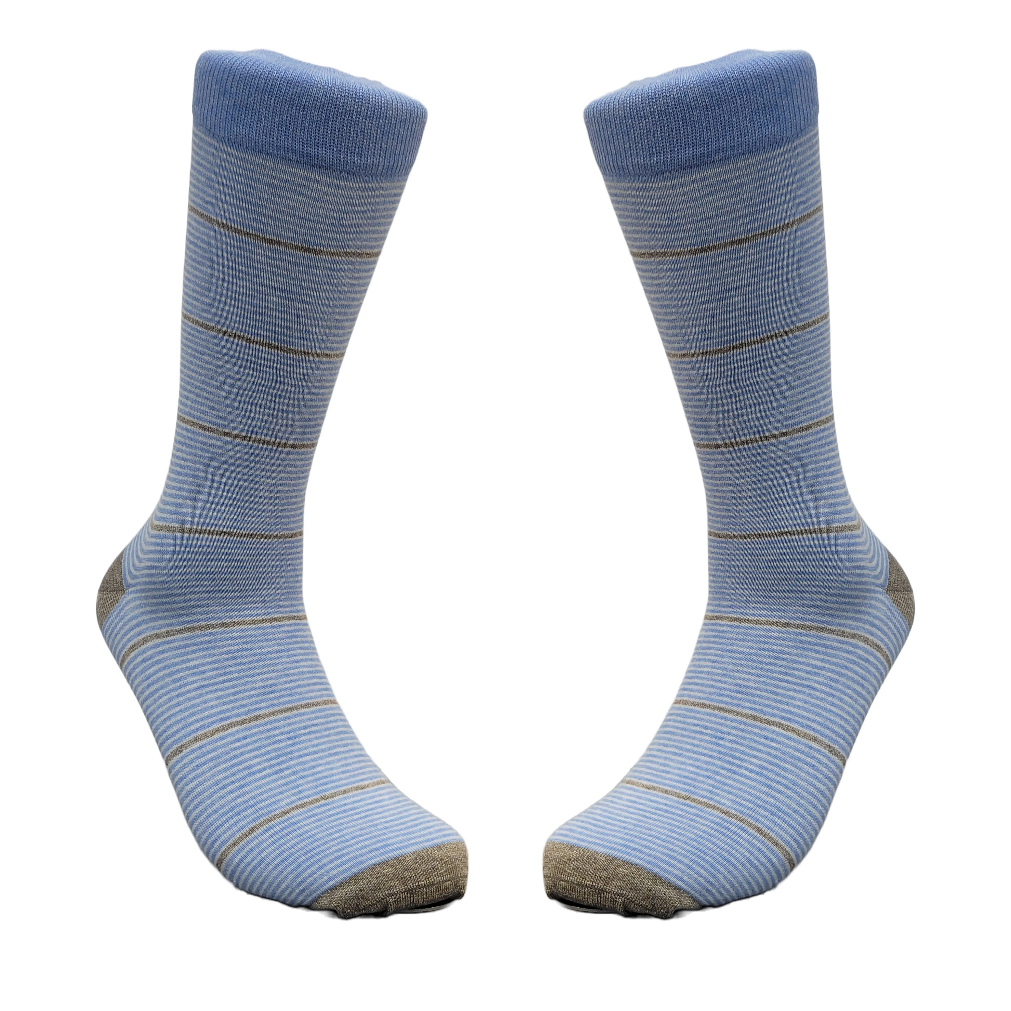 Blue and Beige Striped Pattern Dress Socks (Adult Large - Men's Shoe Sizes 8-12)