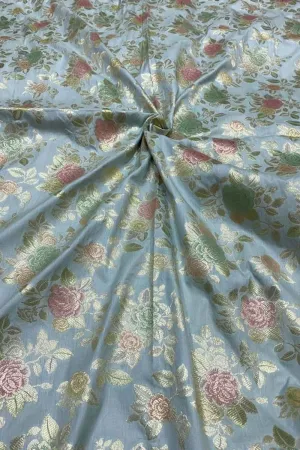 Blue Banarasi Silk Fabric: Brush Dyed Elegance