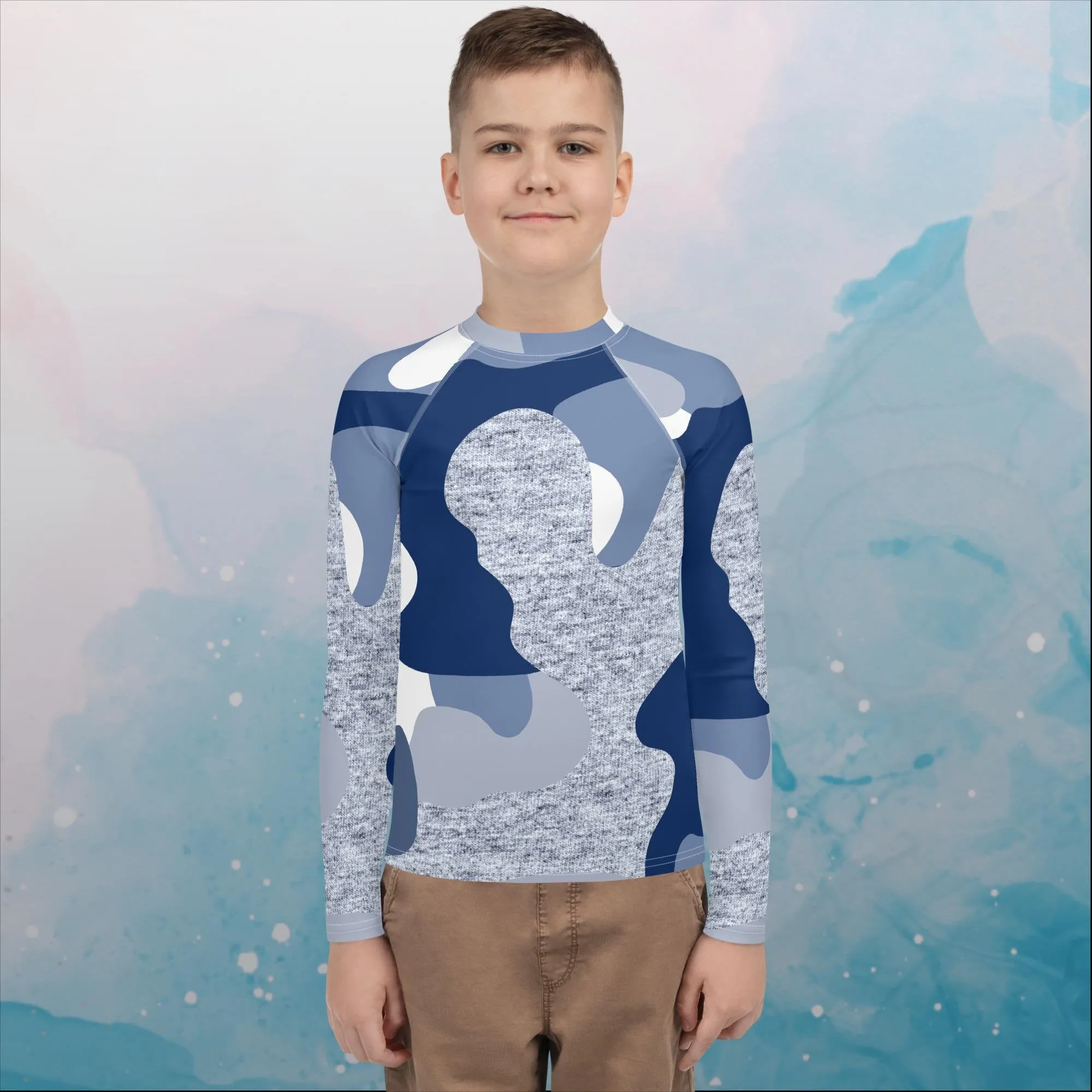Blue Camo Print Youth Rash Guard