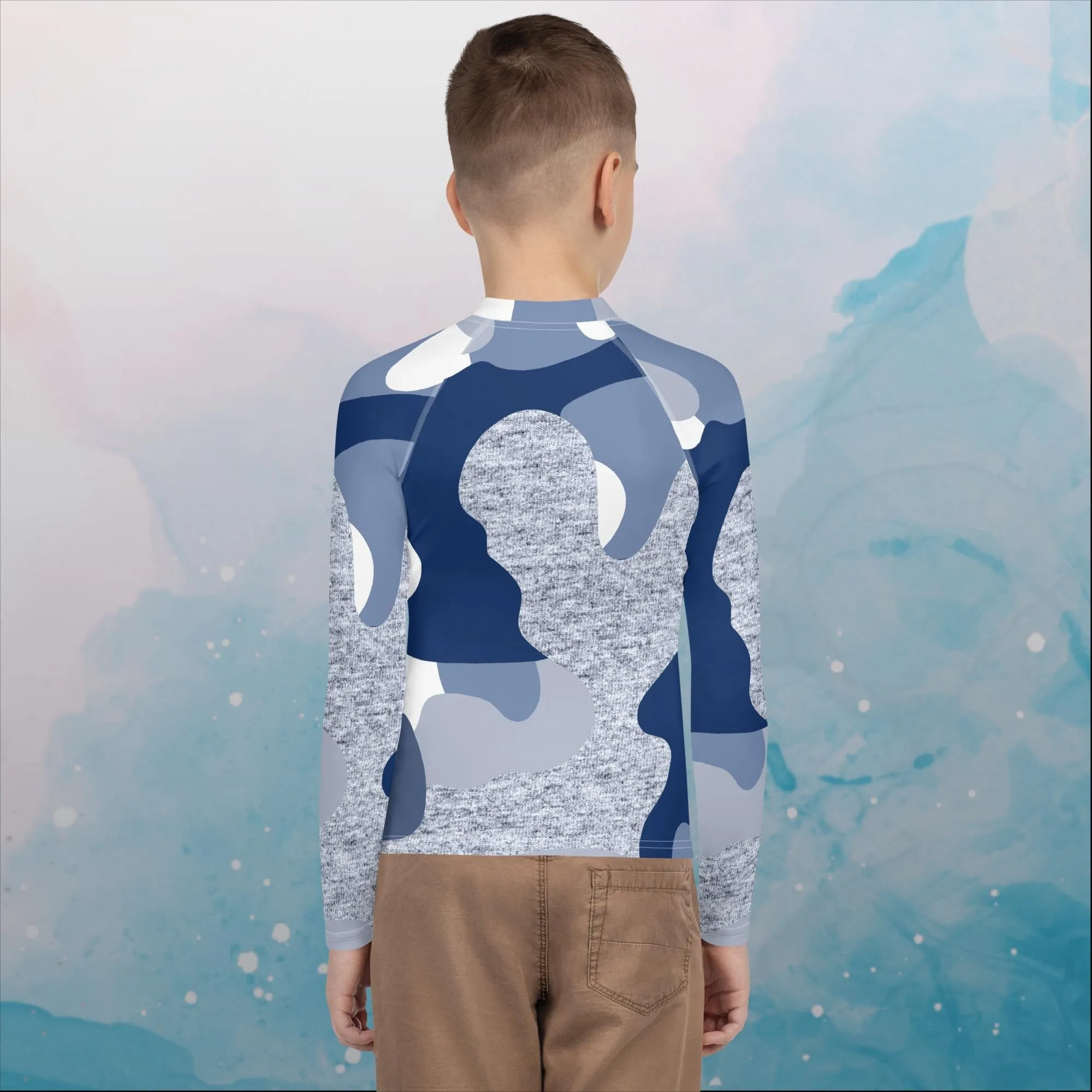 Blue Camo Print Youth Rash Guard