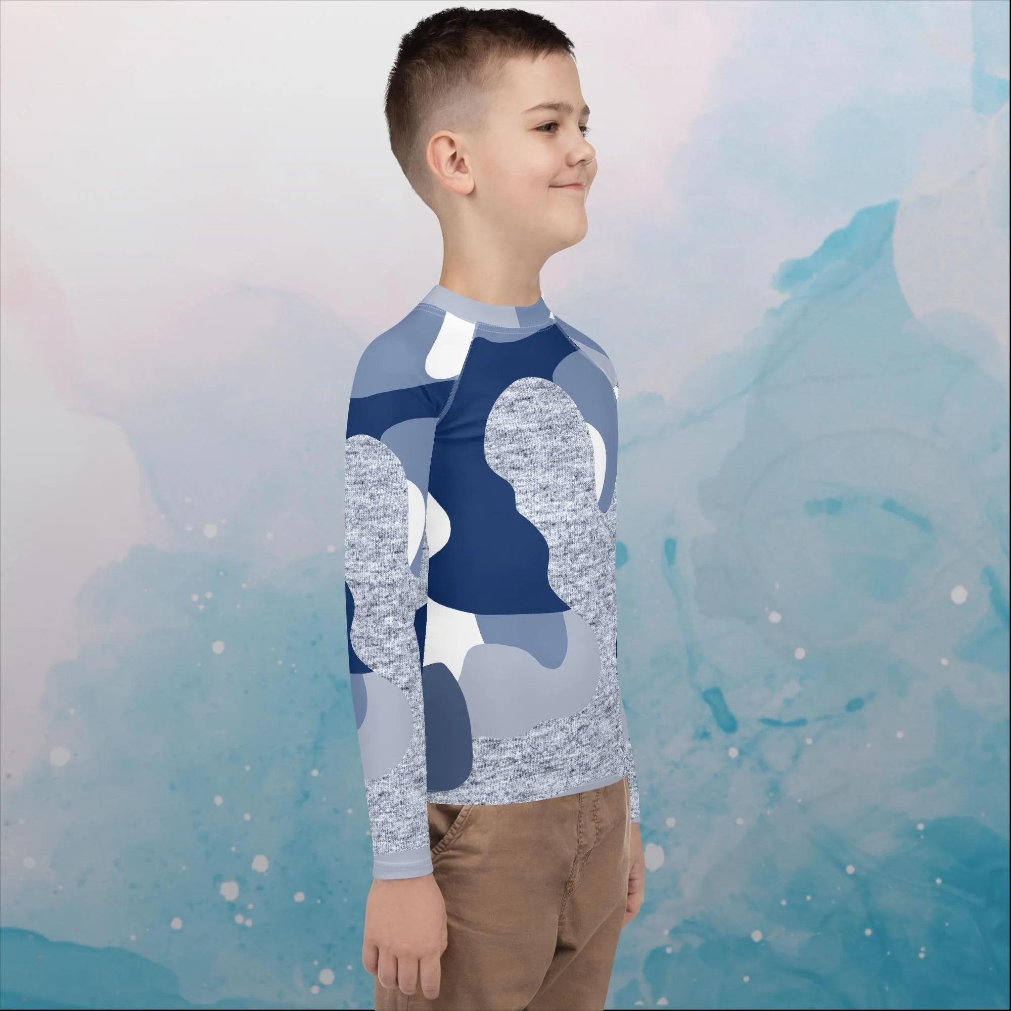 Blue Camo Print Youth Rash Guard