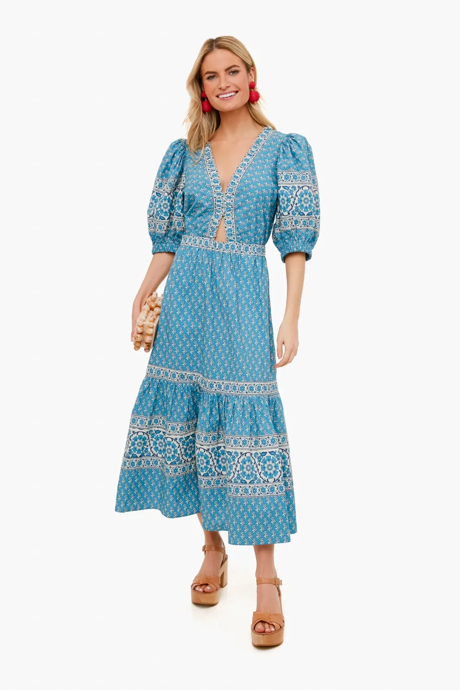 Blue Fernanda Tile Print Cut Out Dress