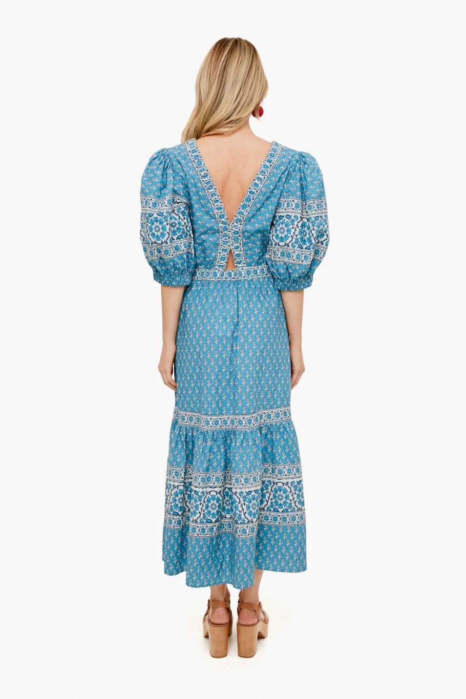 Blue Fernanda Tile Print Cut Out Dress