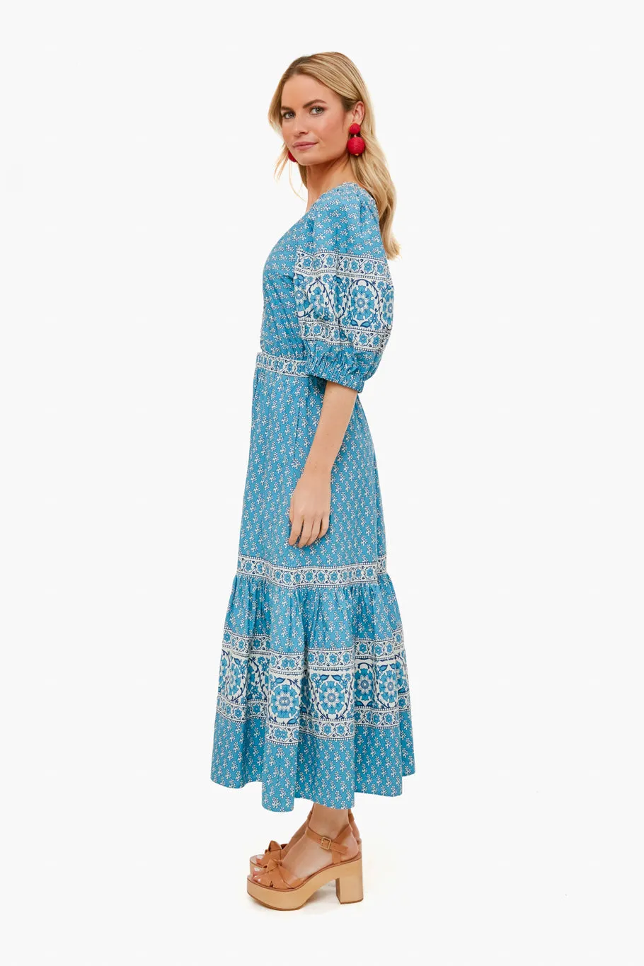 Blue Fernanda Tile Print Cut Out Dress