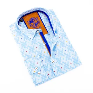 Blue Fill Coupe Button Down Jacquard Shirt W/ Accent Trim