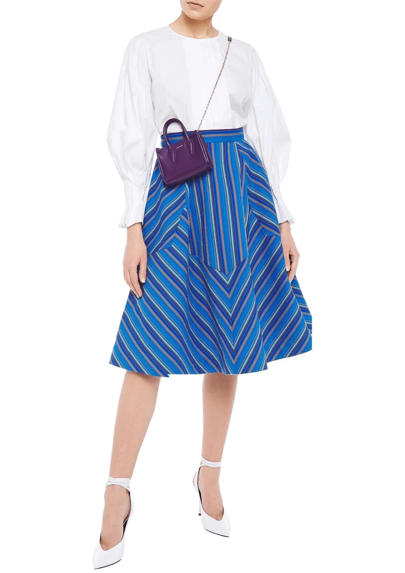 BLUE FLARED STRIPED SKIRT