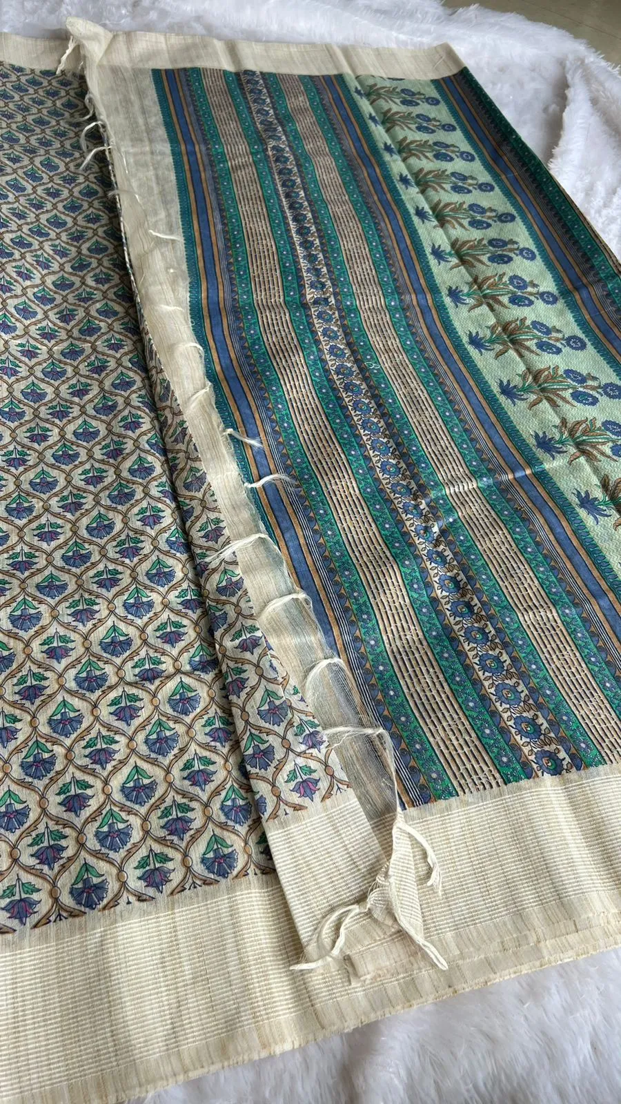 Blue floral cotton saree with blouse