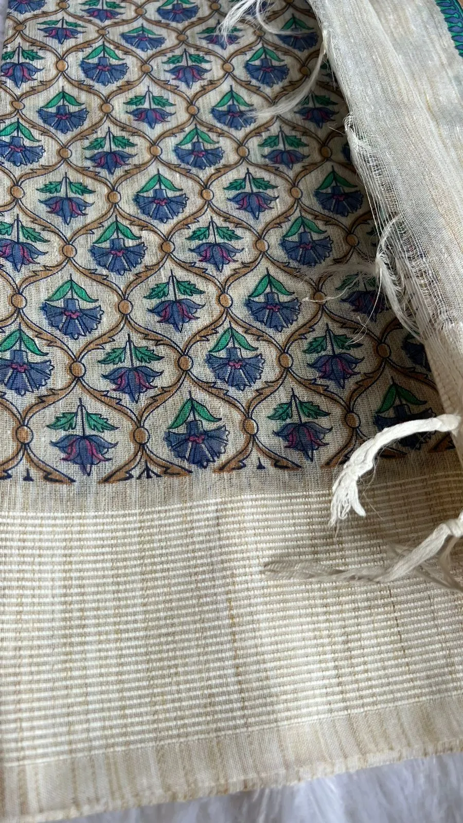 Blue floral cotton saree with blouse