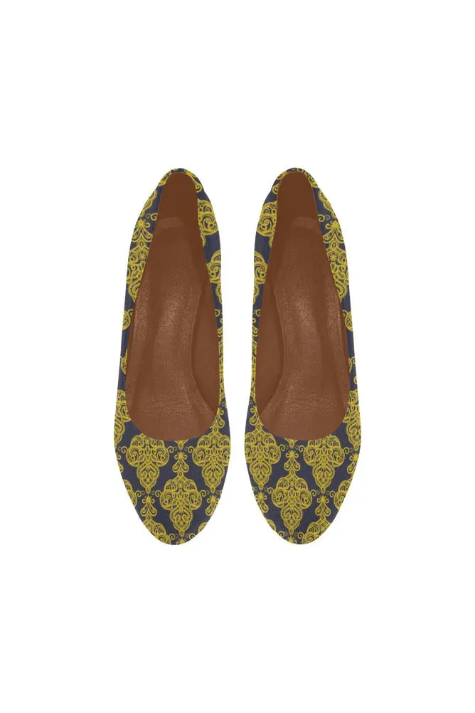 blue gold lace Women's High Heels (Model 044)