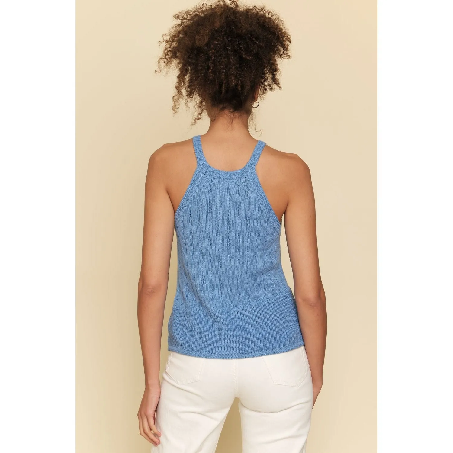 Blue Halter Neck Woven Top