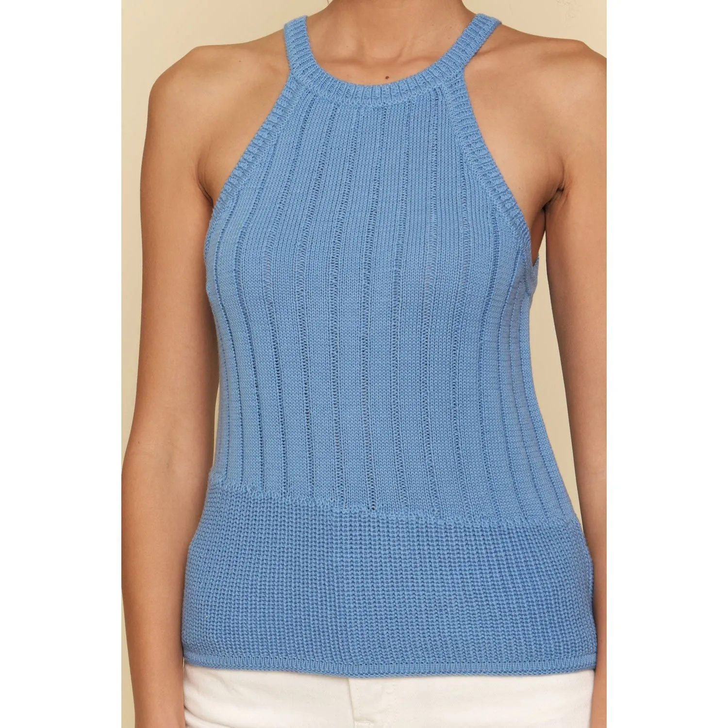 Blue Halter Neck Woven Top