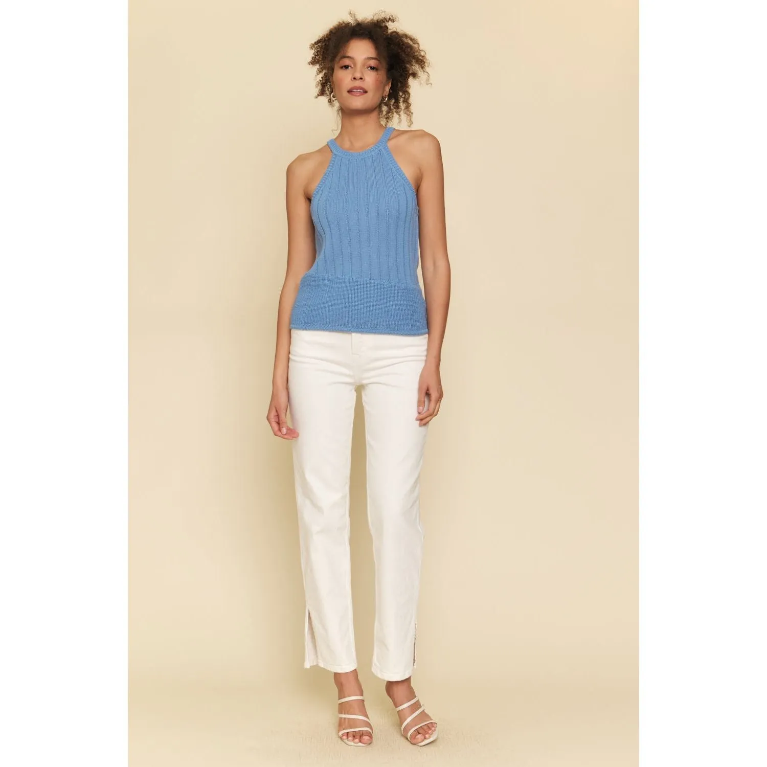 Blue Halter Neck Woven Top