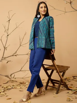 Blue Jacquard Chanderi Jacket